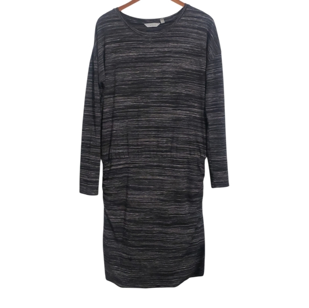 Athleta Avenues Long Sleeve Ruched Dress Mottled Gray Heather Casual Athleisure - Picture 3 of 10